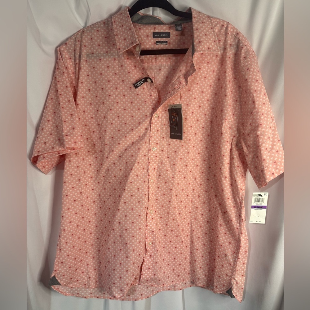 Van Heusen Men's Light Pink Palm Tree Pattern Shirt - Picture 1 of 7